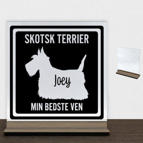 MyPets Skotsk Terrier | Glasskilt inkl. fod (træfinér)
