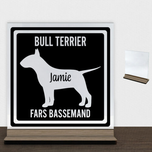 MyPets Bull Terrier | Glasskilt inkl. fod (træfinér)