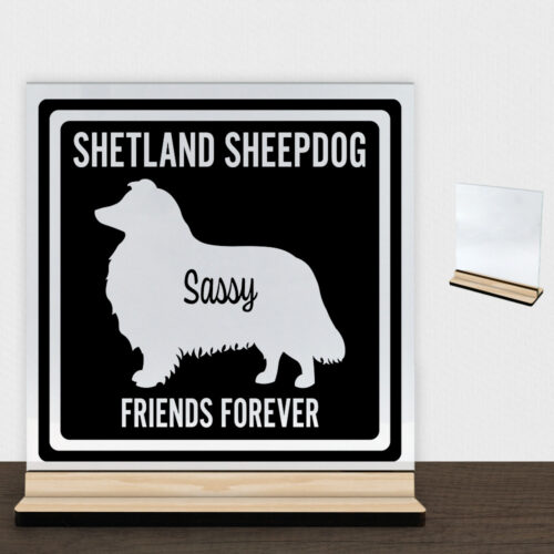 MyPets Shetland Sheepdog | Glasskilt inkl. fod (træfinér)