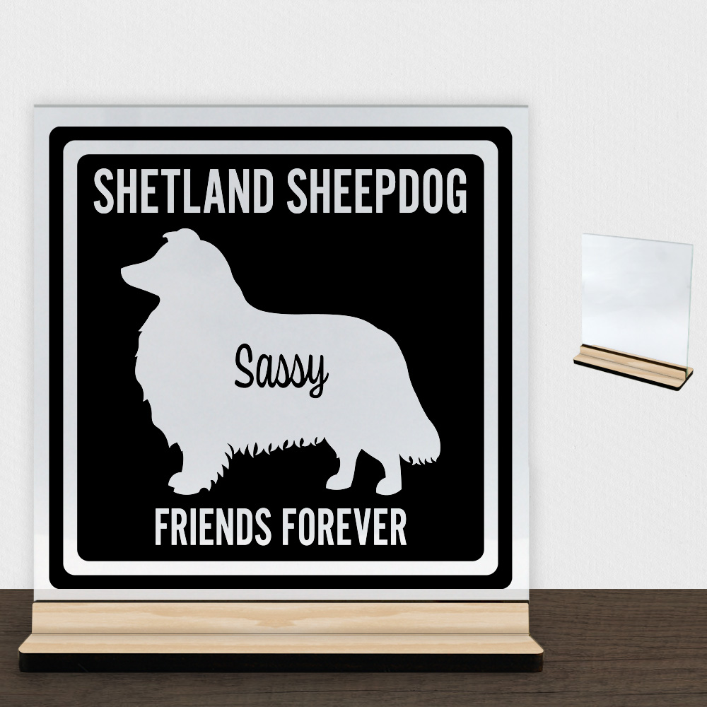 MyPets Shetland Sheepdog | Glasskilt inkl. fod (træfinér)
