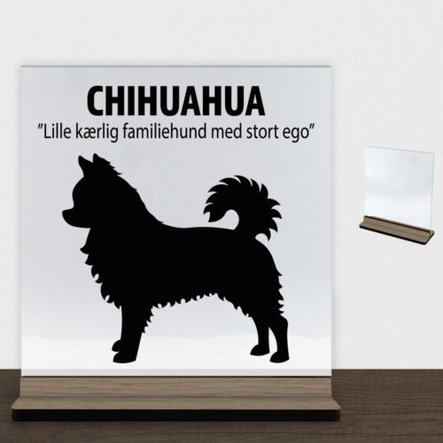 Simply Pets Chihuahua (langhåret) | Glasskilt inkl. fod (træfinér)