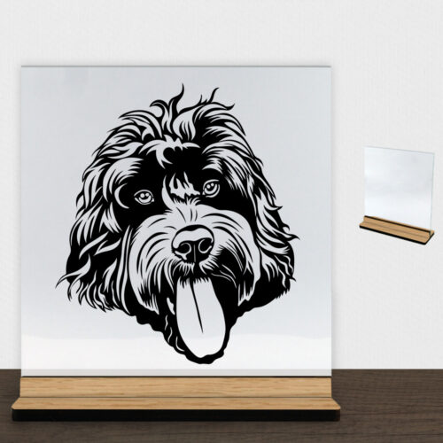 DogFace Cockerpoo | Glasskilt inkl. fod (træfinér)