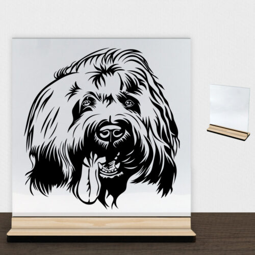 DogFace Briard | Glasskilt inkl. fod (træfinér)