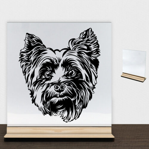 DogFace Yorkshire Terrier | Glasskilt inkl. fod (træfinér)