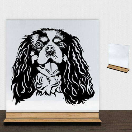DogFace Cavalier King Charles Spaniel | Glasskilt inkl. fod (træfinér)