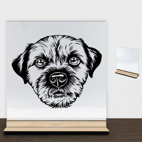 DogFace Border Terrier | Glasskilt inkl. fod (træfinér)