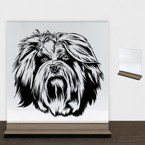 DogFace Lhasa Apso | Glasskilt inkl. fod (træfinér)