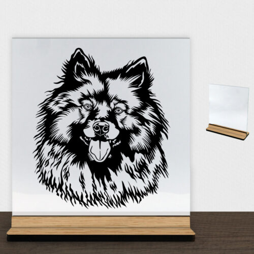 DogFace Keeshond | Glasskilt inkl. fod (træfinér)