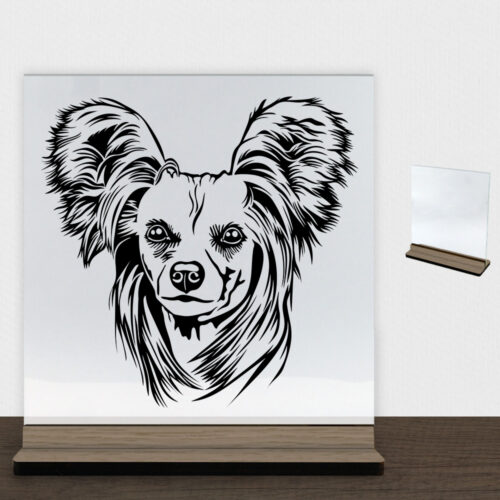 DogFace Chinese Crested | Glasskilt inkl. fod (træfinér)
