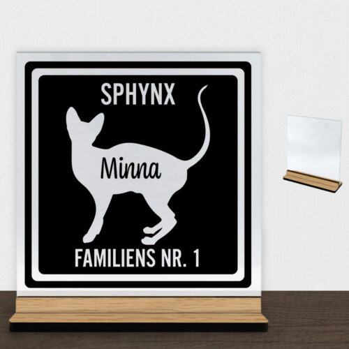 MyPets Sphynx | Glasskilt inkl. fod (træfinér)