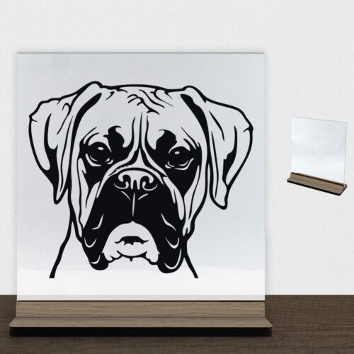 DogFace Boxer | Glasskilt inkl. fod (træfinér)