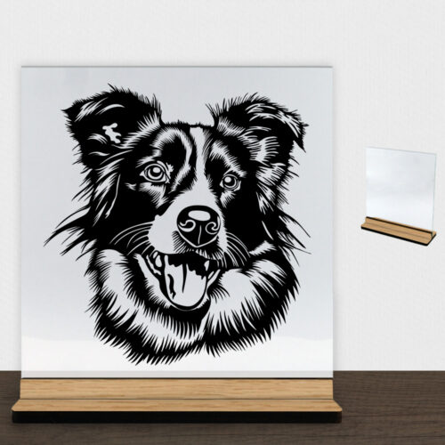 DogFace Border Collie | Glasskilt inkl. fod (træfinér)