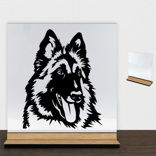 DogFace Tervueren | Glasskilt inkl. fod (træfinér)