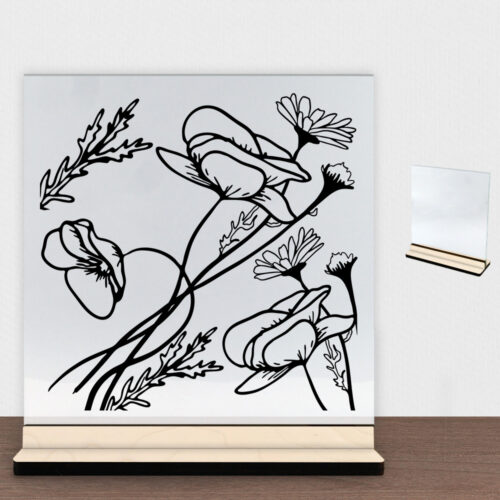 Wild Bouquet design 1 | Glasskilt inkl. fod (poppel træfinér)