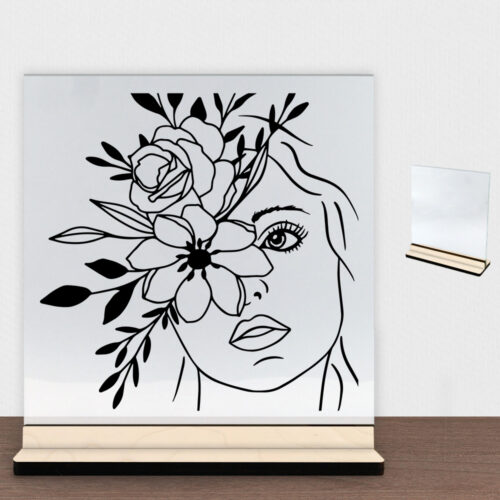 Floral woman design 1 | Glasskilt inkl. fod (poppel træfinér)