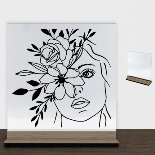 Floral woman design 1 | Glasskilt inkl. fod (træfinér)