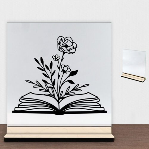 Floral book design 1 | Glasskilt inkl. fod (poppel træfinér)