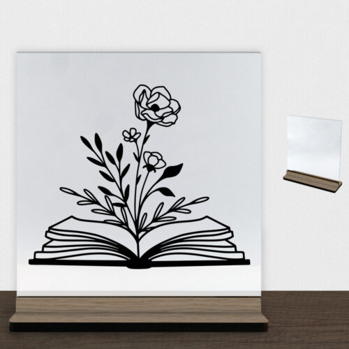 Floral book design 1 | Glasskilt inkl. fod (træfinér)