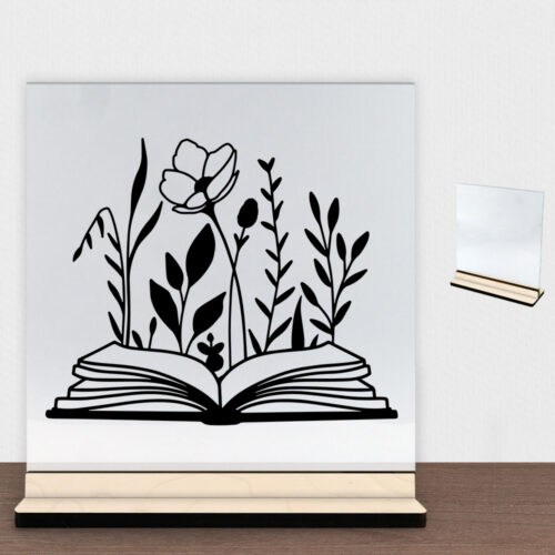 Floral book design 2 | Glasskilt inkl. fod (poppel træfinér)