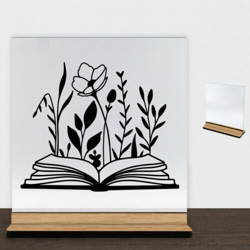 Floral book design 2 | Glasskilt inkl. fod (træfinér)