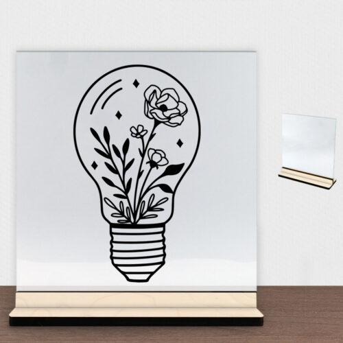 Floral lightbulb design 1 | Glasskilt inkl. fod (poppel træfinér)