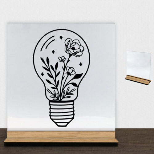 Floral lightbulb design 1 | Glasskilt inkl. fod (træfinér)