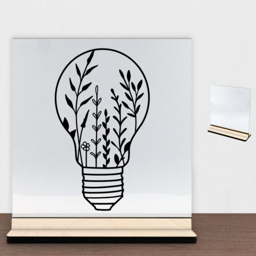 Floral lightbulb design 2 | Glasskilt inkl. fod (poppel træfinér)