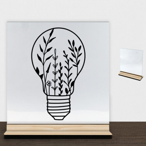 Floral lightbulb design 2 | Glasskilt inkl. fod (træfinér)
