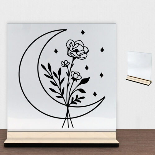 Floral moon design 1 | Glasskilt inkl. fod (poppel træfinér)