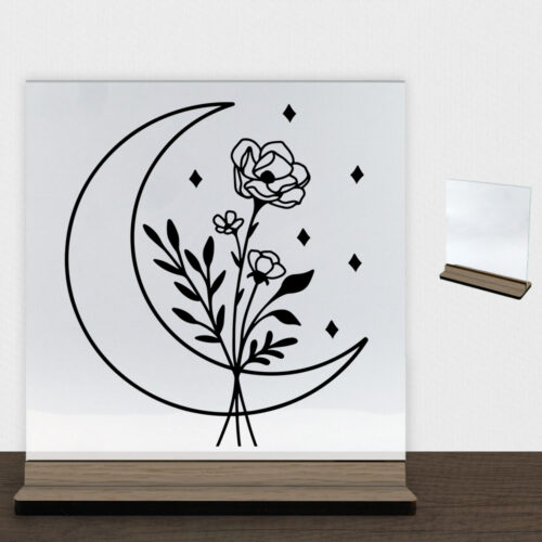 Floral moon design 1 | Glasskilt inkl. fod (træfinér)
