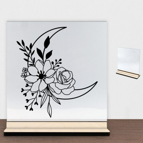 Floral moon design 2 | Glasskilt inkl. fod (poppel træfinér)