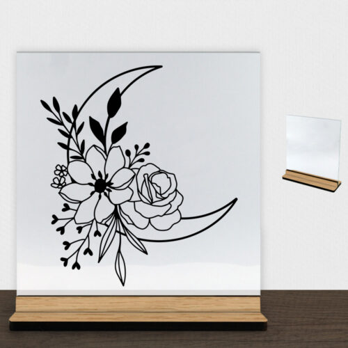 Floral moon design 2 | Glasskilt inkl. fod (træfinér)