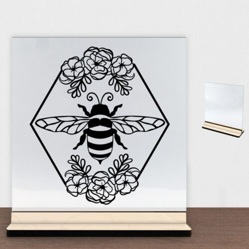 BeeHexagon | Glasskilt inkl. fod (poppel træfinér)