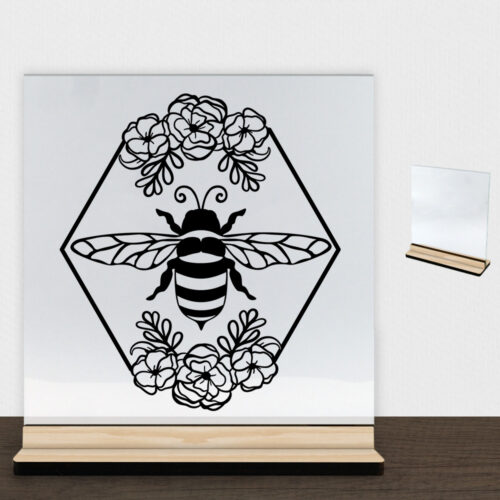 BeeHexagon | Glasskilt inkl. fod (træfinér)