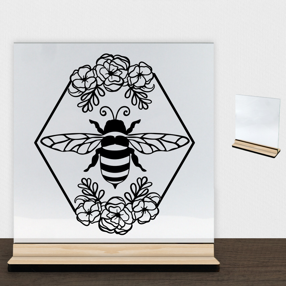 BeeHexagon | Glasskilt inkl. fod (træfinér)