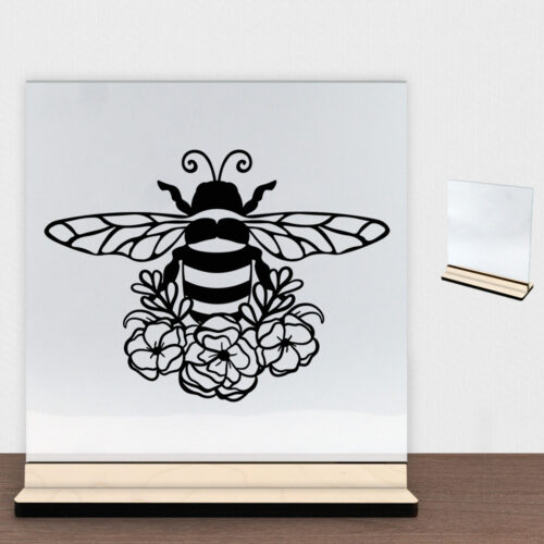 Bee with flowers | Glasskilt inkl. fod (poppel træfinér)