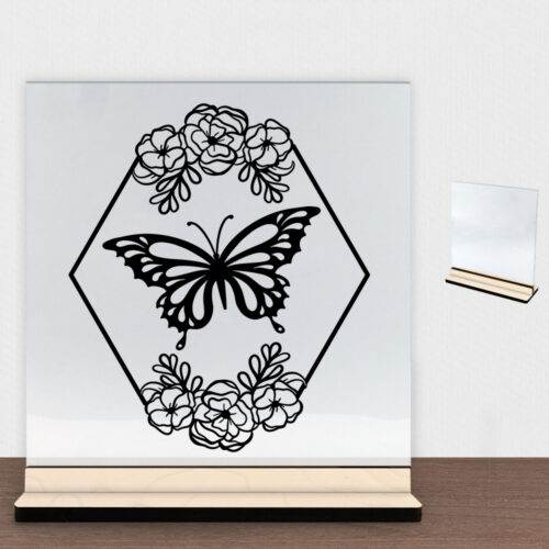 ButterflyHexagon | Glasskilt inkl. fod (poppel træfinér)