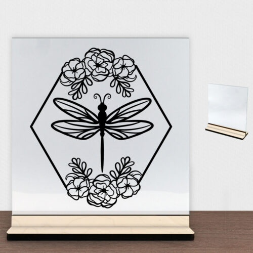 DragonflyHexagon | Glasskilt inkl. fod (poppel træfinér)