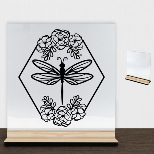 DragonflyHexagon | Glasskilt inkl. fod (træfinér)