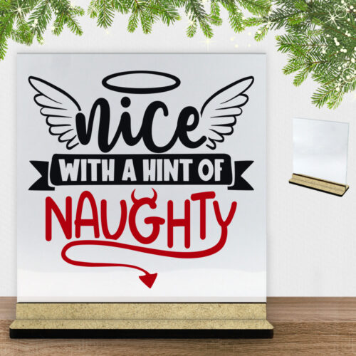 Funny Christmas - Nice with a hint of naughty | Glasskilt inkl. fod (træfiber)