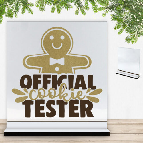 Funny Christmas - Official cookie tester | Glasskilt inkl. fod med farvet overflade
