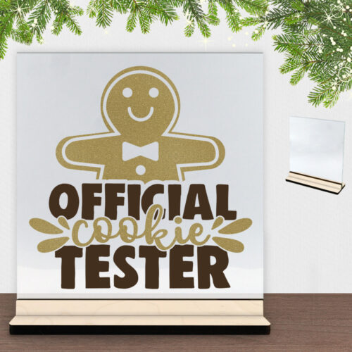 Funny Christmas - Official cookie tester | Glasskilt inkl. fod (poppel krydsfinér)