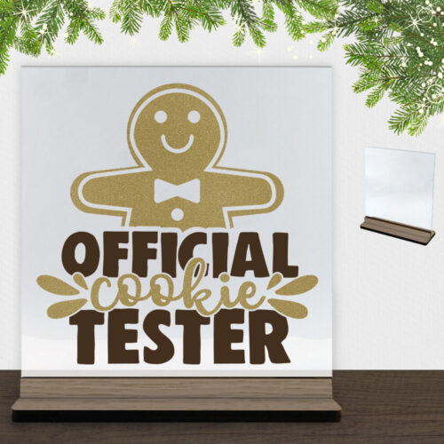 Funny Christmas - Official cookie tester | Glasskilt inkl. fod (træfinér)