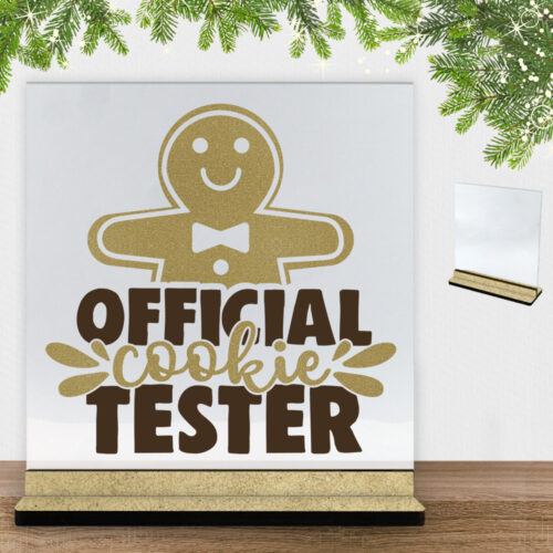 Funny Christmas - Official cookie tester | Glasskilt inkl. fod (træfiber)
