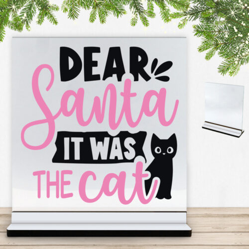 Funny Christmas - Dear santa, it was the cat | Glasskilt inkl. fod med farvet overflade