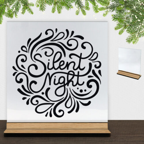 Christmas Decor - Silent night | Glasskilt inkl. fod (træfinér)