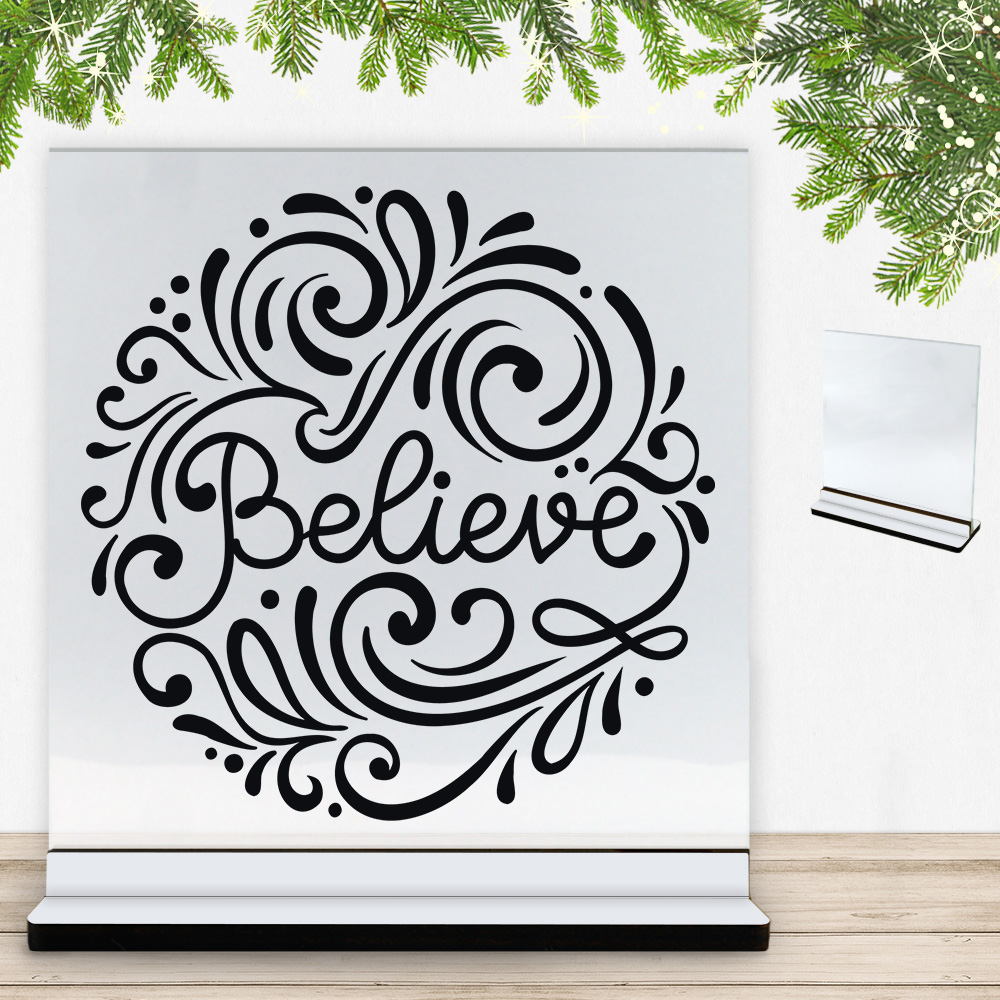 Christmas Decor - Believe | Glasskilt inkl. fod med farvet overflade