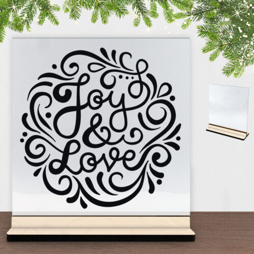 Christmas Decor - Joy & Love | Glasskilt inkl. fod (poppel krydsfinér)