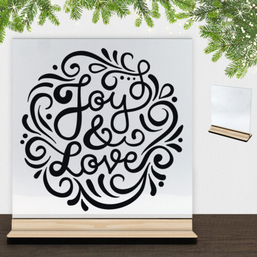 Christmas Decor - Joy & Love | Glasskilt inkl. fod (træfinér)