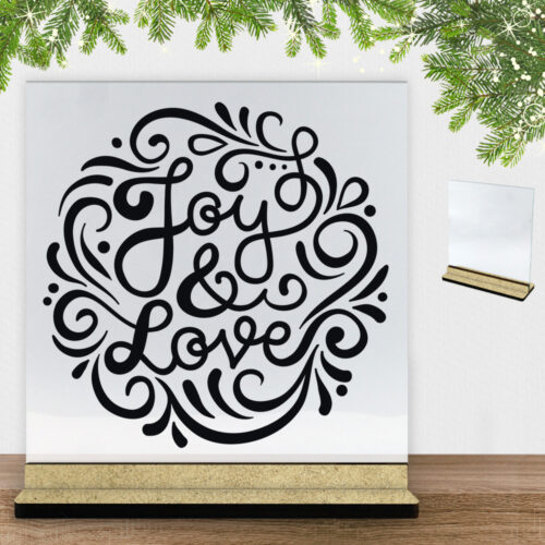Christmas Decor - Joy & Love | Glasskilt inkl. fod (træfiber)